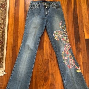 Women's Boot Cut Jeans with Floral Embroidery